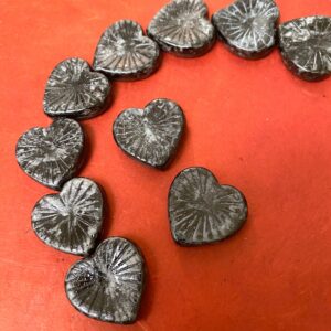 Black Lava Wash Heart With Rays Starburst Czech Glass Bead - 22mm - 2 Beads