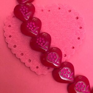 Red Heart with Engraved Pink Flower Czech Glass Bead 18mm x 17mm 6 Beads - Image 3