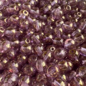 Transparent Violet Bronze Luster 6mm Czech Glass Round Druk, 40 Beads