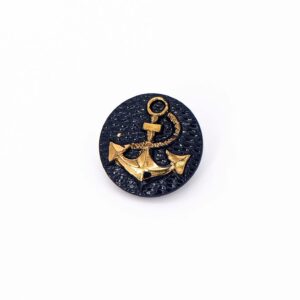 Vintage Blue Gold Anchor Button, 2 Buttons, 13mm Czech Glass Button