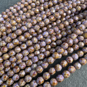 Lavender Travertine 4mm Czech Glass Fire Polish