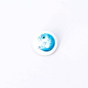 White/Blue Fish Button, 2 Buttons, 13mm Vintage Czech Glass Button