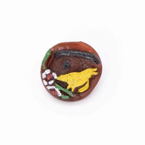 Vintage Czech Glass Button, Brown Moonglow Painted Birdie, Metal Shank, 18mm