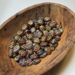 Amber Travertine & Copper Shamrock Oval Czech Glass 10mm, Clover Bead, 15 beads - Image 3