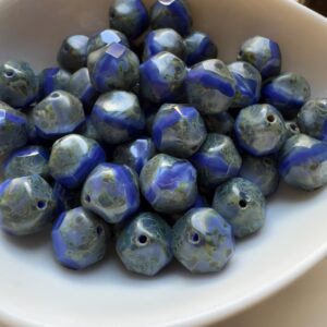 Czech Glass Bead Sapphire Blue Picasso Central Cut - 9mm - 12 Beads - Image 2