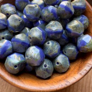Czech Glass Bead Sapphire Blue Picasso Central Cut - 9mm - 12 Beads